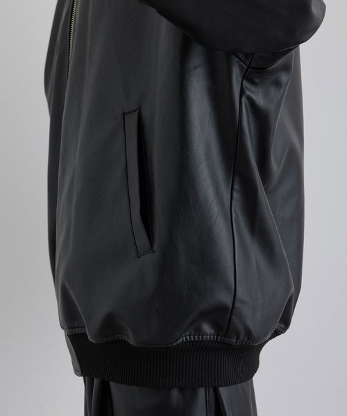 JUNRED（ジュンレッド）の「マシュマロスウェード / PUレザー ルーズMA-1ブルゾン（MA-1・メンズ・ブラック/チャコールグレー・S/M/L）」の14枚目の写真