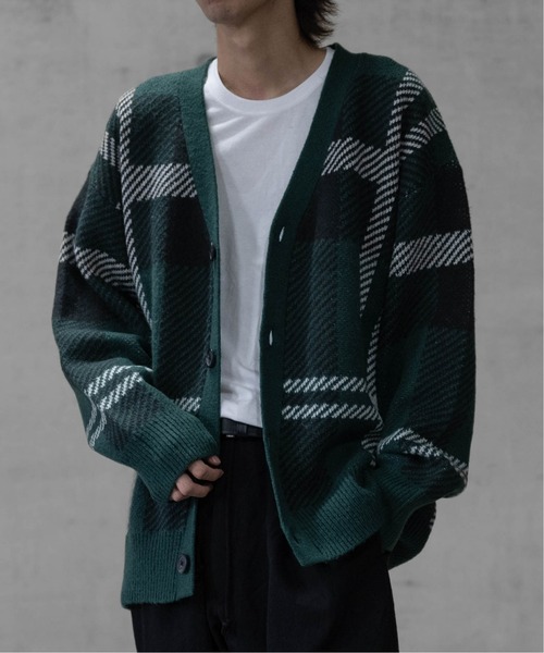 Naive magic(ナイーブマジック)の「【a】ダブルジャガードニット チェック カーディガン(カーディガン/ボレロ・メンズ・グリーン/イエロー/ブラック/ブラック系その他/ベージュ・MEDIUM/LARGE)」の19枚目の写真