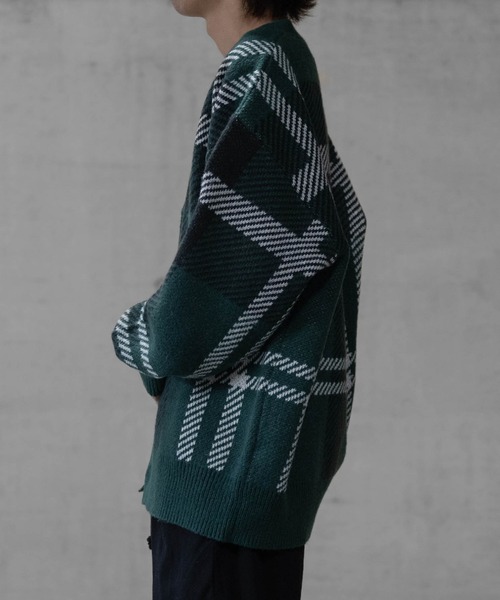 Naive magic(ナイーブマジック)の「【a】ダブルジャガードニット チェック カーディガン(カーディガン/ボレロ・メンズ・グリーン/イエロー/ブラック/ブラック系その他/ベージュ・MEDIUM/LARGE)」の20枚目の写真