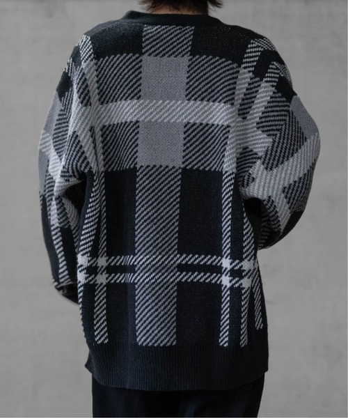 Naive magic(ナイーブマジック)の「【a】ダブルジャガードニット チェック カーディガン(カーディガン/ボレロ・メンズ・グリーン/イエロー/ブラック/ブラック系その他/ベージュ・MEDIUM/LARGE)」の9枚目の写真
