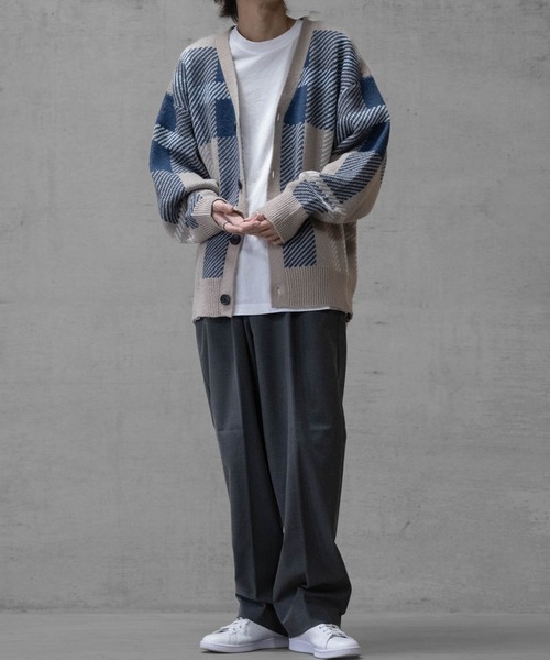 Naive magic(ナイーブマジック)の「【a】ダブルジャガードニット チェック カーディガン(カーディガン/ボレロ・メンズ・グリーン/イエロー/ブラック/ブラック系その他/ベージュ・MEDIUM/LARGE)」の17枚目の写真