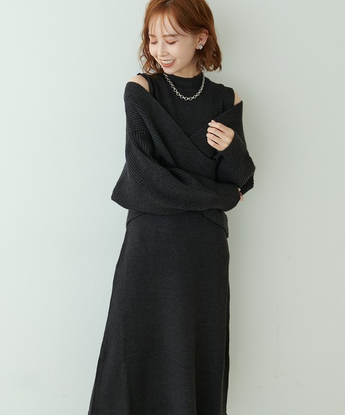 natural couture(ナチュラルクチュール)の「WEB限定アイテム/大好評リバイバルアイテム クロスニット+ノースリーブワンピースセット(ワンピース・レディース・アイボリー/ピンク/モカ/ブラック・FREE)」の18枚目の写真