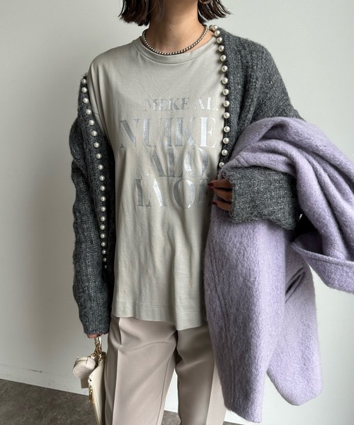DouDou（ドゥドゥ）の「ロゴTEE（Tシャツ/カットソー・レディース・ホワイト/グレー/グリーン/チャコールグレー/グレイッシュベージュ・FREE）」の4枚目の写真