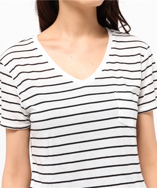 WEGO（ウィゴー）の「WEGO/リネンモダールVネックショートTシャツ（Tシャツ/カットソー・レディース・ホワイト/ホワイト系その他/ブラック/カーキ・FREE）」の9枚目の写真