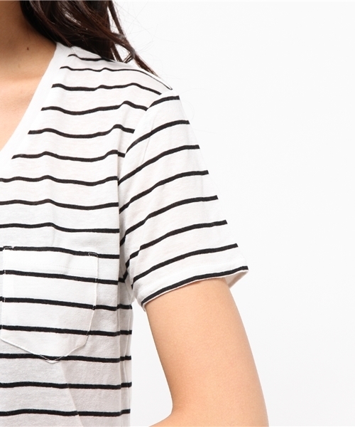 WEGO（ウィゴー）の「WEGO/リネンモダールVネックショートTシャツ（Tシャツ/カットソー・レディース・ホワイト/ホワイト系その他/ブラック/カーキ・FREE）」の10枚目の写真