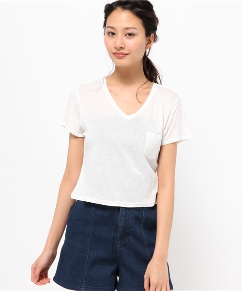 WEGO（ウィゴー）の「WEGO/リネンモダールVネックショートTシャツ（Tシャツ/カットソー・レディース・ホワイト/ホワイト系その他/ブラック/カーキ・FREE）」の16枚目の写真