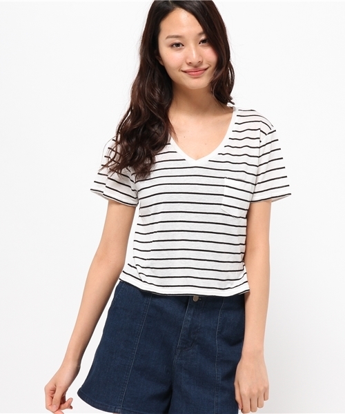 WEGO（ウィゴー）の「WEGO/リネンモダールVネックショートTシャツ（Tシャツ/カットソー・レディース・ホワイト/ホワイト系その他/ブラック/カーキ・FREE）」の17枚目の写真