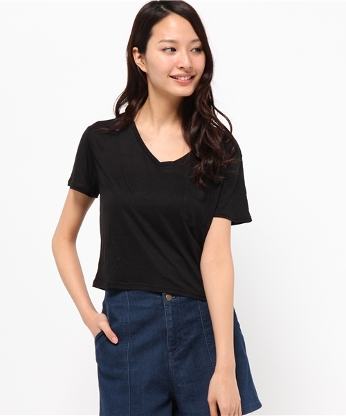 WEGO（ウィゴー）の「WEGO/リネンモダールVネックショートTシャツ（Tシャツ/カットソー・レディース・ホワイト/ホワイト系その他/ブラック/カーキ・FREE）」の13枚目の写真