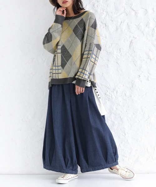 WAIKEI★ポチャッコ コラボ アーガイル柄 ニット アーガイル柄 アクリル ニット ポロシャツ セーター Sweater# | Blue