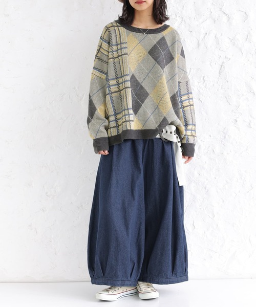 osharewalker（オシャレウォーカー）の「【廃盤】『アーガイル×チェック柄切替ニット』（ニット/セーター・レディース・イエロー/ボルドー・FREE）」の6枚目の写真