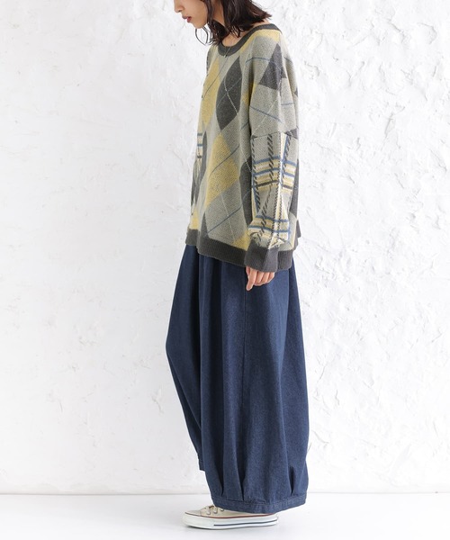 osharewalker（オシャレウォーカー）の「【廃盤】『アーガイル×チェック柄切替ニット』（ニット/セーター・レディース・イエロー/ボルドー・FREE）」の13枚目の写真