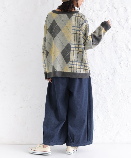 osharewalker（オシャレウォーカー）の「【廃盤】『アーガイル×チェック柄切替ニット』（ニット/セーター・レディース・イエロー/ボルドー・FREE）」の19枚目の写真