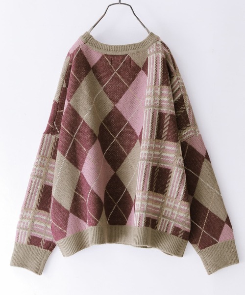 コムコム アーガイルグラデーション風ブロックチェックニットストール brown系 63283643b_22_d_500.jpg