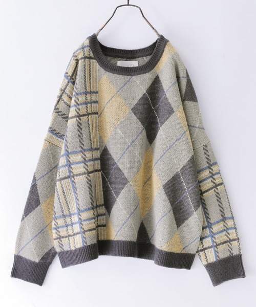 osharewalker（オシャレウォーカー）の「【廃盤】『アーガイル×チェック柄切替ニット』（ニット/セーター・レディース・イエロー/ボルドー・FREE）」の12枚目の写真