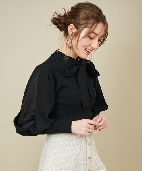 31 Sons de mode（トランテアン　ソン　ドゥ　モード）の「パフスリーブボウタイニット（ニット/セーター・レディース・オフホワイト/ブラック/ピンク・36）」の18枚目の写真