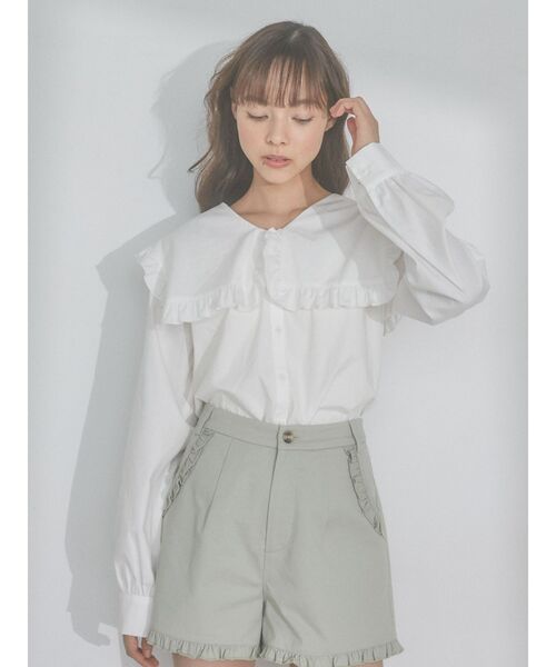 merry jenny（メリージェニー）の「Vネックスクエアカラーフリルブラウス（シャツ/ブラウス・レディース・チャコールグレー/オフホワイト/ブルー・FREE）」の21枚目の写真