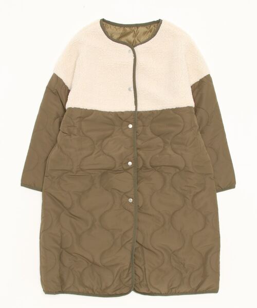 Per sist ence（パーシエンス）の「Per sist ence/パーシエンス　ボア切り替えキルトコート（ノーカラーコート・レディース・アイボリー/オリーブ/モカ/ブラック・FREE）」の4枚目の写真