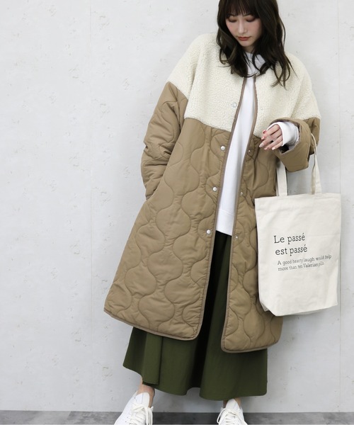 Per sist ence（パーシエンス）の「Per sist ence/パーシエンス　ボア切り替えキルトコート（ノーカラーコート・レディース・アイボリー/オリーブ/モカ/ブラック・FREE）」の7枚目の写真