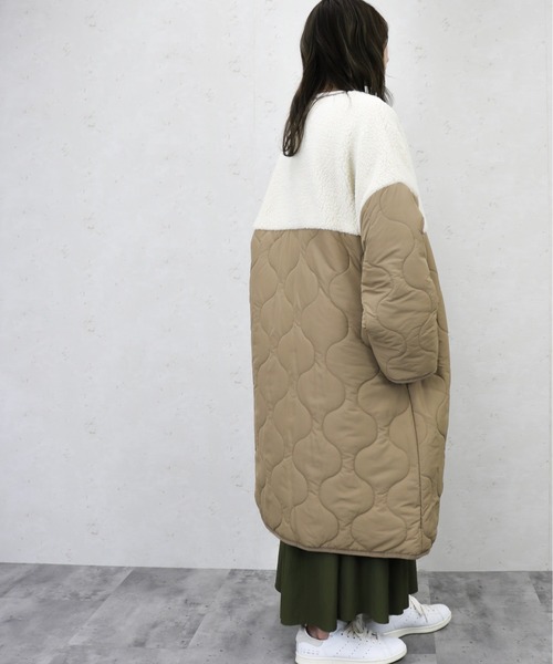 Per sist ence（パーシエンス）の「Per sist ence/パーシエンス　ボア切り替えキルトコート（ノーカラーコート・レディース・アイボリー/オリーブ/モカ/ブラック・FREE）」の10枚目の写真