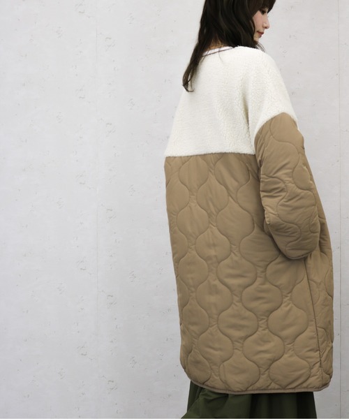 Per sist ence（パーシエンス）の「Per sist ence/パーシエンス　ボア切り替えキルトコート（ノーカラーコート・レディース・アイボリー/オリーブ/モカ/ブラック・FREE）」の11枚目の写真