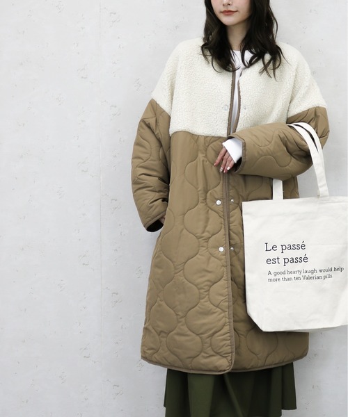 Per sist ence（パーシエンス）の「Per sist ence/パーシエンス　ボア切り替えキルトコート（ノーカラーコート・レディース・アイボリー/オリーブ/モカ/ブラック・FREE）」の14枚目の写真