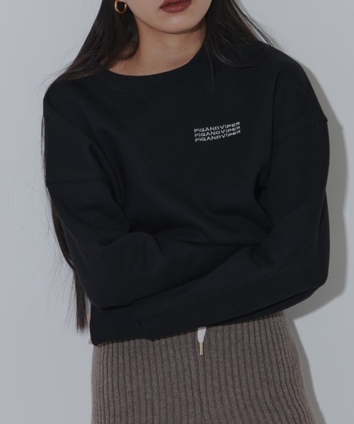 FIG&VIPER（フィグアンドバイパー）の「ショート丈裏起毛スウェットトレーナー（スウェット・レディース・ブラック/ホワイト/ダークブルー・FREE）」の18枚目の写真