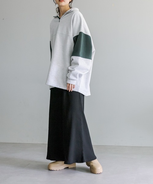 mystic（ミスティック）の「配色ハーフZIPスウェット（スウェット・レディース・グレー/グリーン/アイボリー/ダークグレー・FREE）」の15枚目の写真