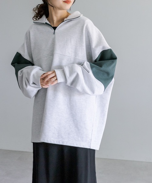 mystic（ミスティック）の「配色ハーフZIPスウェット（スウェット・レディース・グレー/グリーン/アイボリー/ダークグレー・FREE）」の11枚目の写真