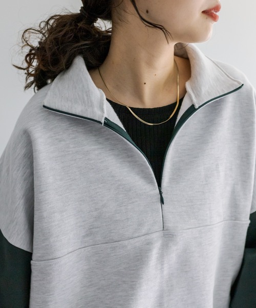 mystic（ミスティック）の「配色ハーフZIPスウェット（スウェット・レディース・グレー/グリーン/アイボリー/ダークグレー・FREE）」の7枚目の写真