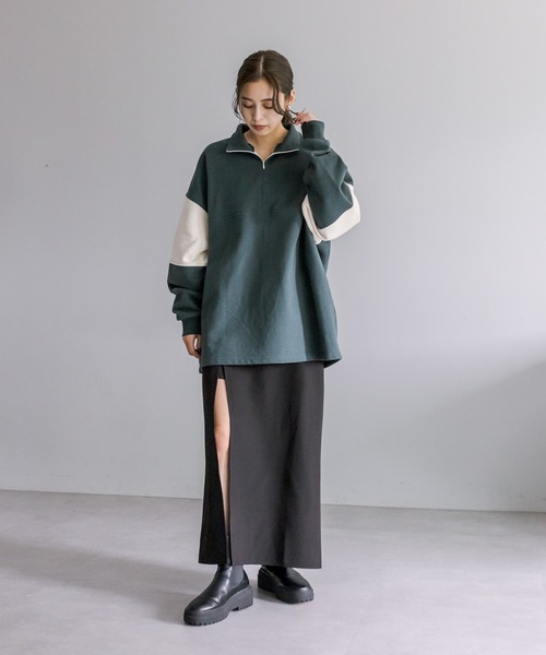 mystic（ミスティック）の「配色ハーフZIPスウェット（スウェット・レディース・グレー/グリーン/アイボリー/ダークグレー・FREE）」の16枚目の写真