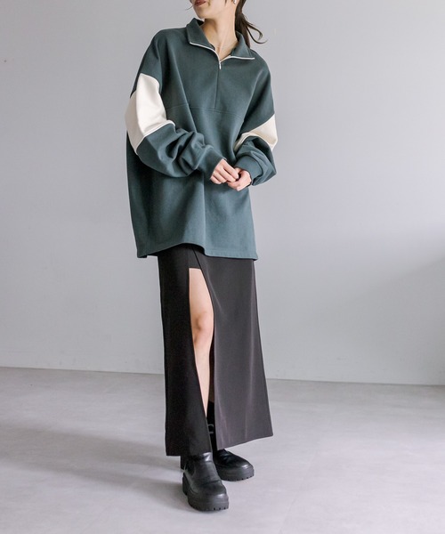 mystic（ミスティック）の「配色ハーフZIPスウェット（スウェット・レディース・グレー/グリーン/アイボリー/ダークグレー・FREE）」の12枚目の写真