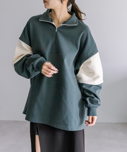 mystic（ミスティック）の「配色ハーフZIPスウェット（スウェット・レディース・グレー/グリーン/アイボリー/ダークグレー・FREE）」の20枚目の写真