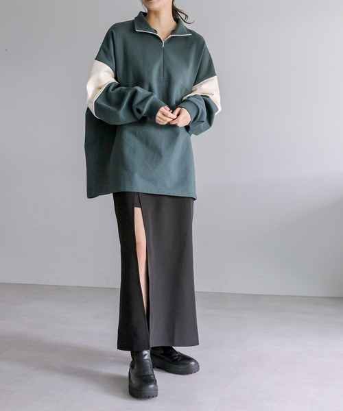 mystic（ミスティック）の「配色ハーフZIPスウェット（スウェット・レディース・グレー/グリーン/アイボリー/ダークグレー・FREE）」の17枚目の写真