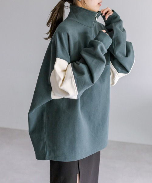 mystic（ミスティック）の「配色ハーフZIPスウェット（スウェット・レディース・グレー/グリーン/アイボリー/ダークグレー・FREE）」の13枚目の写真