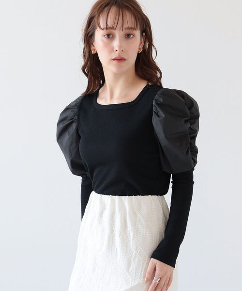 Ray BEAMS（レイビームス）の「Ray BEAMS / リブ ギャザー スリーブ スクエア ネック（Tシャツ/カットソー・レディース・オフホワイト/ブラック/グリーン系その他2・ONE SIZE）」の2枚目の写真