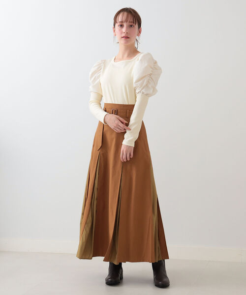 Ray BEAMS（レイビームス）の「Ray BEAMS / リブ ギャザー スリーブ スクエア ネック（Tシャツ/カットソー・レディース・オフホワイト/ブラック/グリーン系その他2・ONE SIZE）」の4枚目の写真