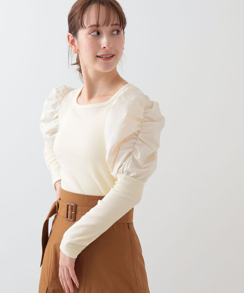 Ray BEAMS（レイビームス）の「Ray BEAMS / リブ ギャザー スリーブ スクエア ネック（Tシャツ/カットソー・レディース・オフホワイト/ブラック/グリーン系その他2・ONE SIZE）」の7枚目の写真