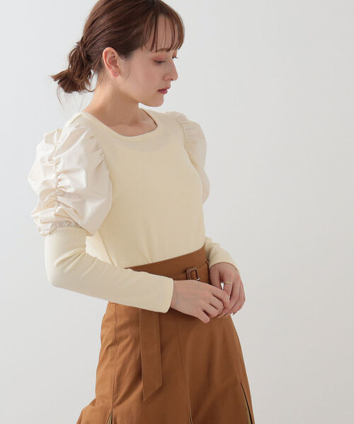 Ray BEAMS（レイビームス）の「Ray BEAMS / リブ ギャザー スリーブ スクエア ネック（Tシャツ/カットソー・レディース・オフホワイト/ブラック/グリーン系その他2・ONE SIZE）」の8枚目の写真