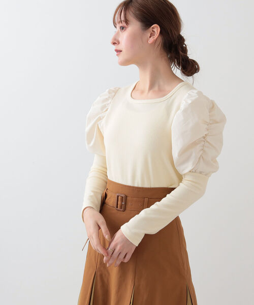 Ray BEAMS（レイビームス）の「Ray BEAMS / リブ ギャザー スリーブ スクエア ネック（Tシャツ/カットソー・レディース・オフホワイト/ブラック/グリーン系その他2・ONE SIZE）」の9枚目の写真