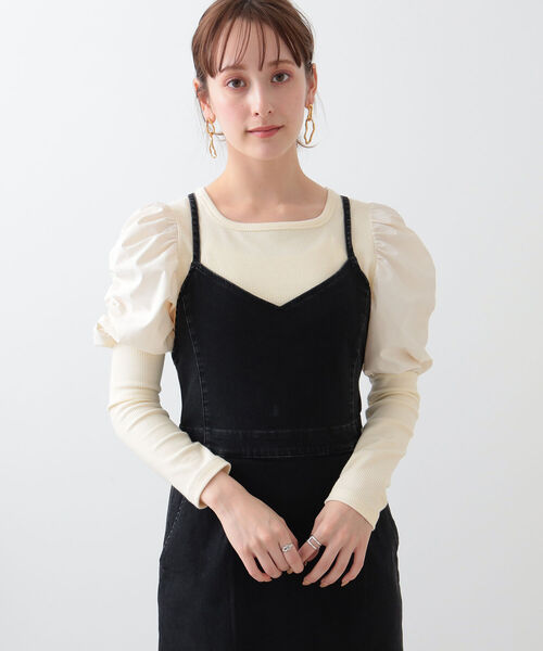 Ray BEAMS（レイビームス）の「Ray BEAMS / リブ ギャザー スリーブ スクエア ネック（Tシャツ/カットソー・レディース・オフホワイト/ブラック/グリーン系その他2・ONE SIZE）」の13枚目の写真