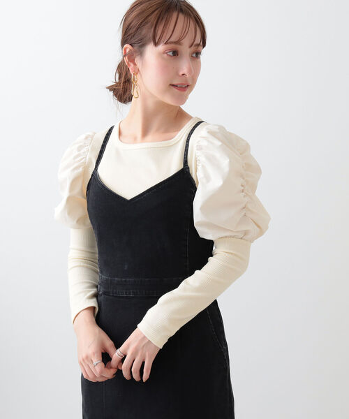 Ray BEAMS（レイビームス）の「Ray BEAMS / リブ ギャザー スリーブ スクエア ネック（Tシャツ/カットソー・レディース・オフホワイト/ブラック/グリーン系その他2・ONE SIZE）」の14枚目の写真