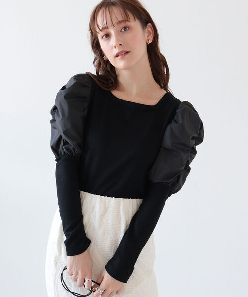 Ray BEAMS（レイビームス）の「Ray BEAMS / リブ ギャザー スリーブ スクエア ネック（Tシャツ/カットソー・レディース・オフホワイト/ブラック/グリーン系その他2・ONE SIZE）」の22枚目の写真