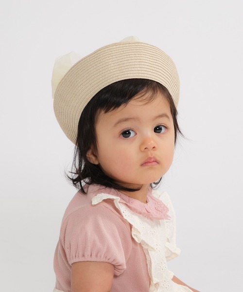 kids zoo（キッズズー）の「チュールリボン付き洗ってたためる帽子・ハット（ハンチング/ベレー帽・キッズ・ピンク/オフホワイト・50/48/46）」の9枚目の写真