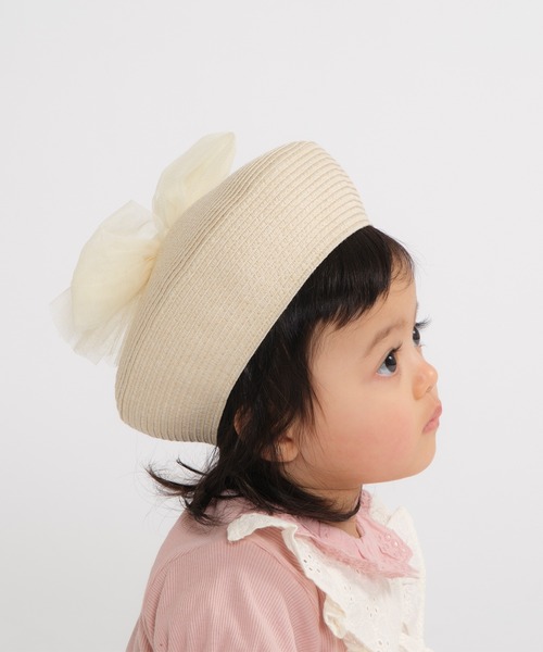 kids zoo（キッズズー）の「チュールリボン付き洗ってたためる帽子・ハット（ハンチング/ベレー帽・キッズ・ピンク/オフホワイト・50/48/46）」の8枚目の写真