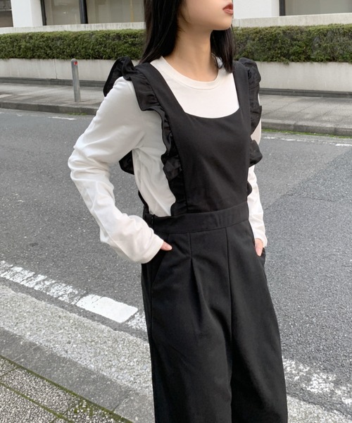LVEU.（ラブユ.）の「Frilly salopette / フリルサロペット（サロペット/オーバーオール・レディース・ブラック/ライトブルー・FREE）」の8枚目の写真
