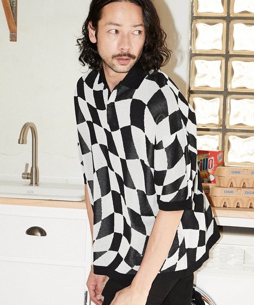ADAM PATEK(アダムパテック)の「mhs1943- skewed check pattern short sleeve knit polo shirts ポロシャツ(ポロシャツ・メンズ・ブラック/イエロー・1/2/3)」の9枚目の写真