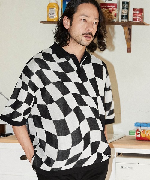 ADAM PATEK(アダムパテック)の「mhs1943- skewed check pattern short sleeve knit polo shirts ポロシャツ(ポロシャツ・メンズ・ブラック/イエロー・1/2/3)」の10枚目の写真