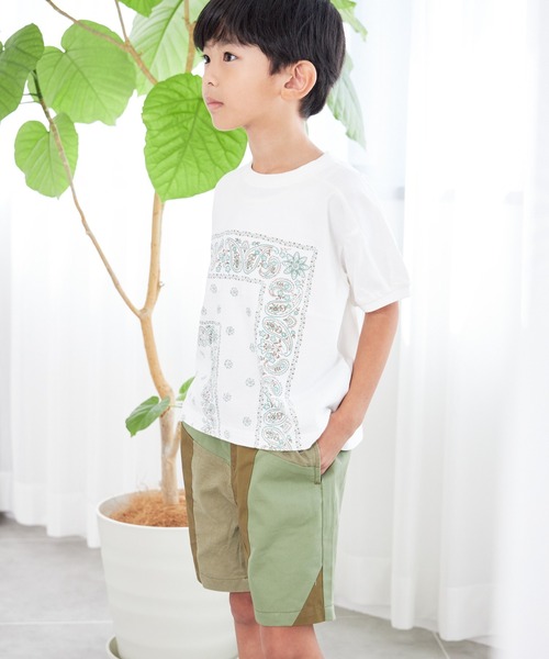 セール】バンダナ柄ヨーク切替半袖Tシャツ□80～140cm（Tシャツ