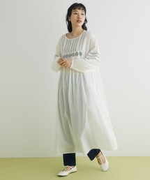 インドコットン ボリュームスリーブ刺繍ワンピース ◆