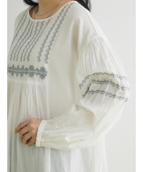 CRAFT STANDARD BOUTIQUE（クラフトスタンダードブティック）の「インドコットン ボリュームスリーブ刺繍ワンピース　◆（ワンピース・レディース・ブラック/オフホワイト/ピンク・FREE）」の11枚目の写真